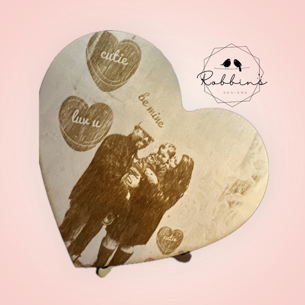 Personalized Laser Engraved Heart-Shaped Wooden Photo Keepsake