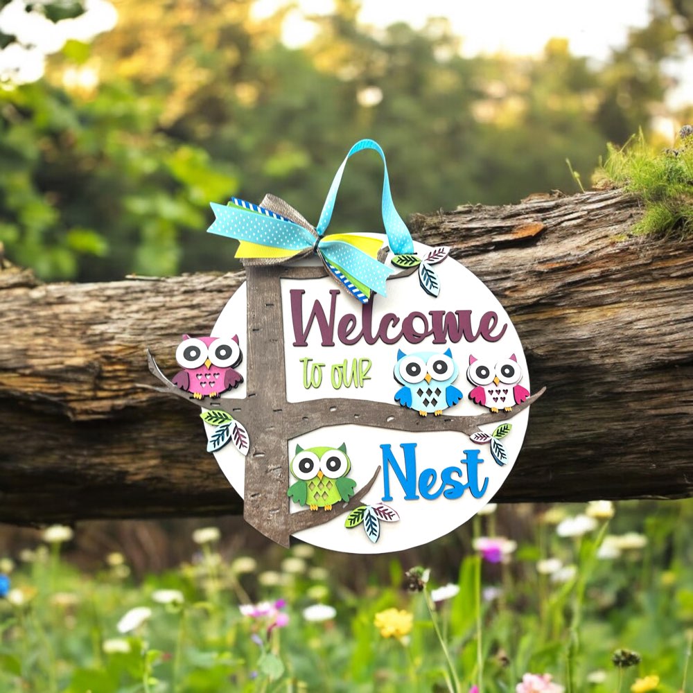 Welcome To Our Nest Owls Door Hanger 12"