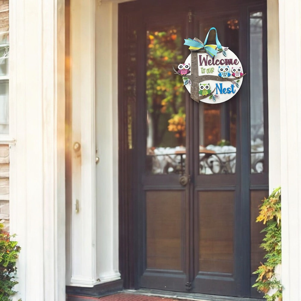 Welcome To Our Nest Owls Door Hanger 12"