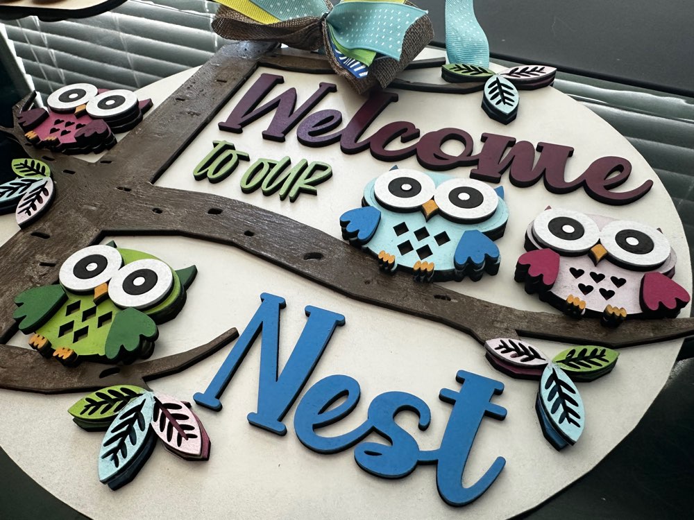 Welcome To Our Nest Owls Door Hanger 12"