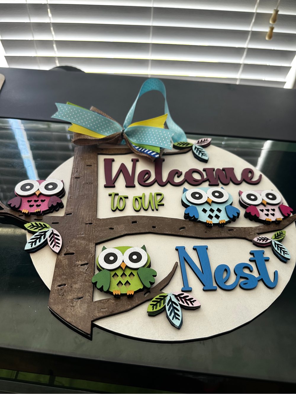 Welcome To Our Nest Owls Door Hanger 12"
