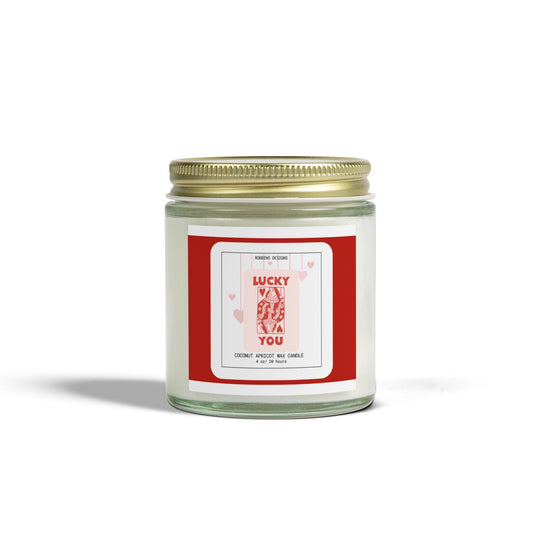 Scented Candle, Lucky You Queen of Hearts Valentine's Gift, Coconut Apricot Wax (4oz)