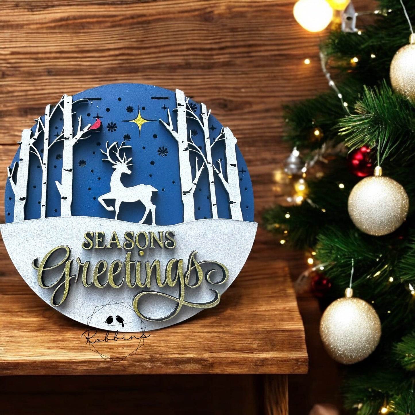 Christmas Seasons Greetings Reindeer Door Hanger 12”