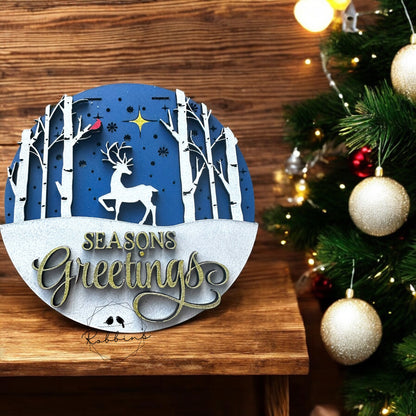 Christmas Seasons Greetings Reindeer Door Hanger 12”