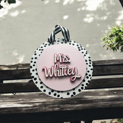 Teacher Sign w/ Polka-Dot Backing