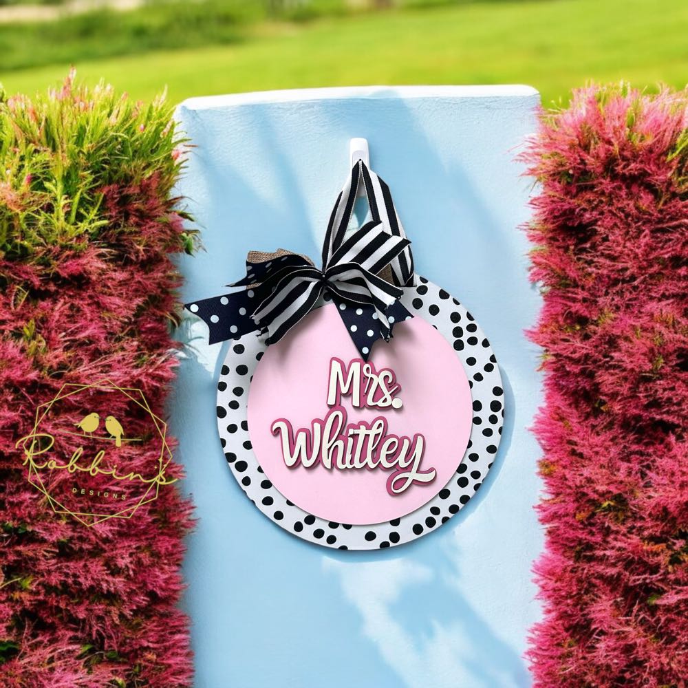 Teacher Sign w/ Polka-Dot Backing