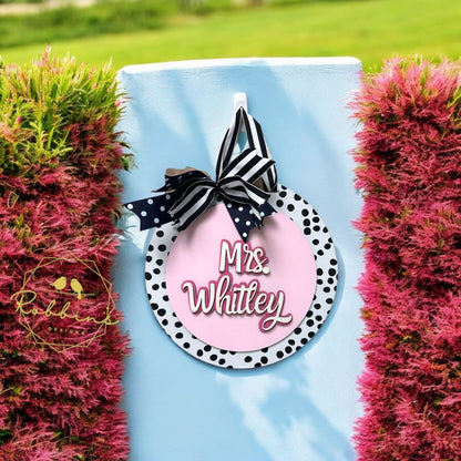 Teacher Sign w/ Polka-Dot Backing