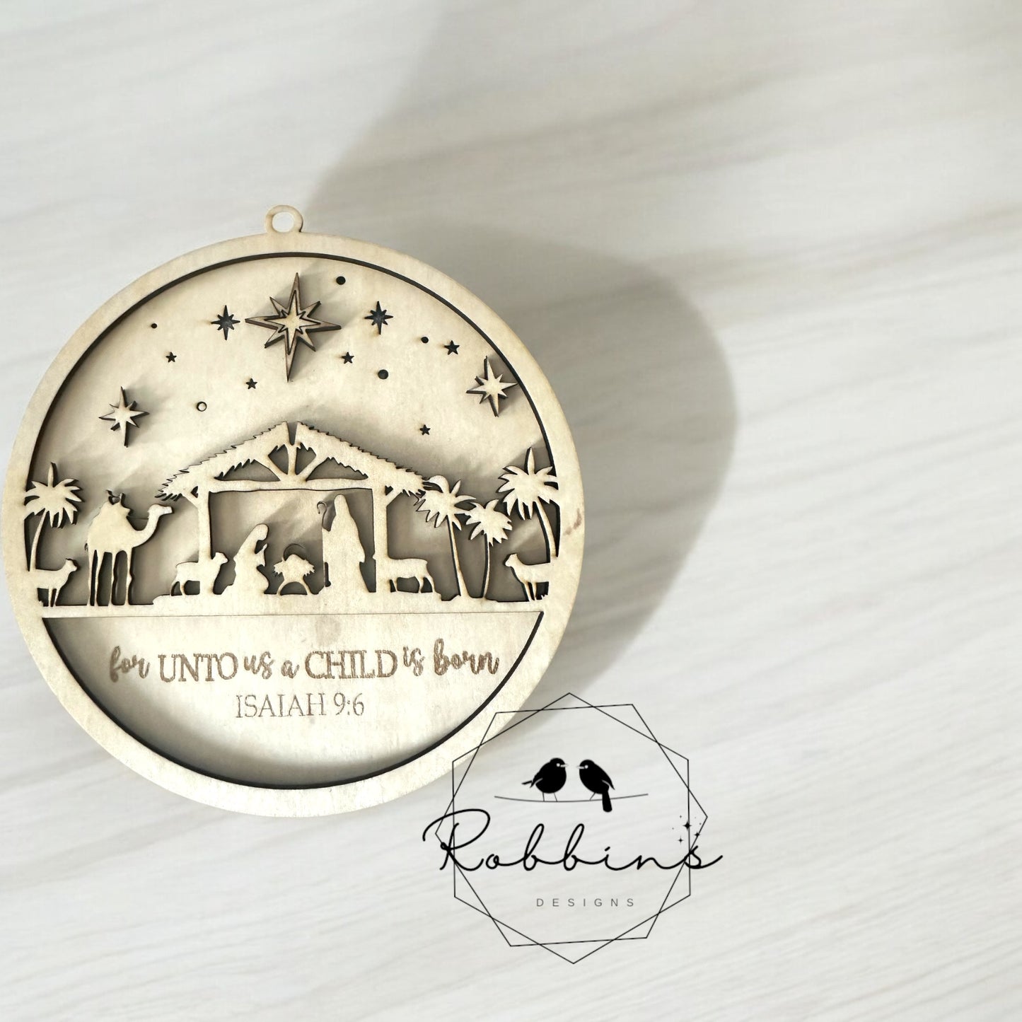 Personalized Nativity Christmas Ornament - Laser-Cut Wooden Ornament with Isaiah 9:6 Verse - Religious Christmas Decor with Bow
