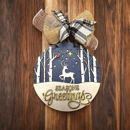 Christmas Seasons Greetings Reindeer Door Hanger 12”