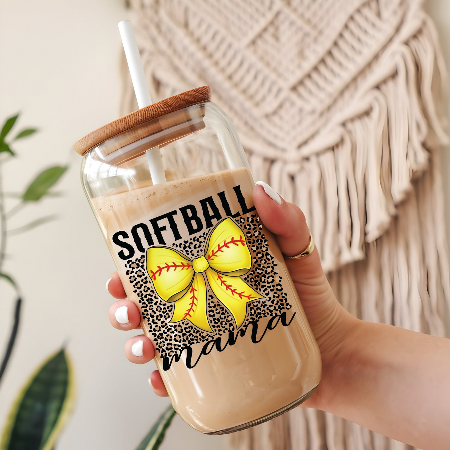 Transparent 16 oz Cup UV DTF Wrap| Softball Mama