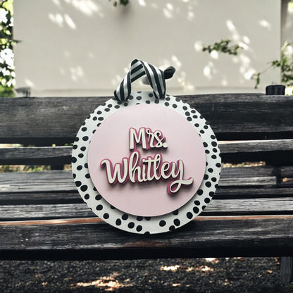 Teacher Sign w/ Polka-Dot Backing