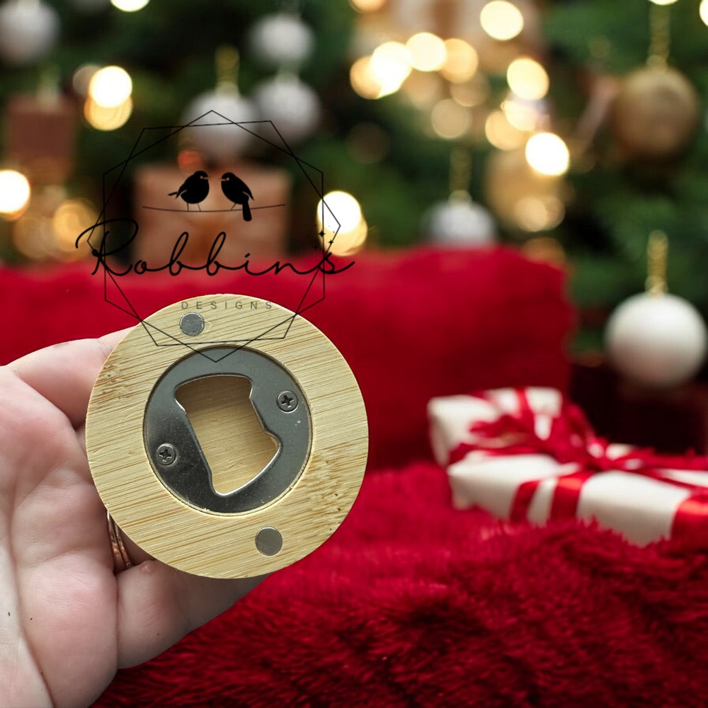 Holiday Magnetic Bamboo Bottle Opener Customizable