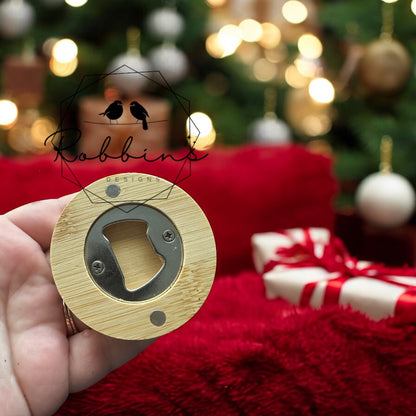 Holiday Magnetic Bamboo Bottle Opener Customizable