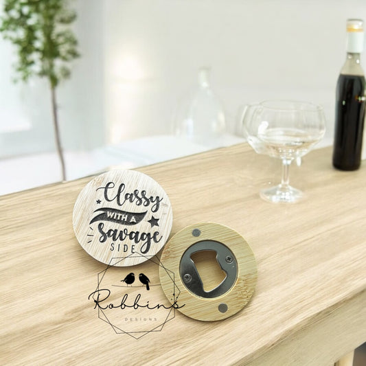 Holiday Magnetic Bamboo Bottle Opener Customizable