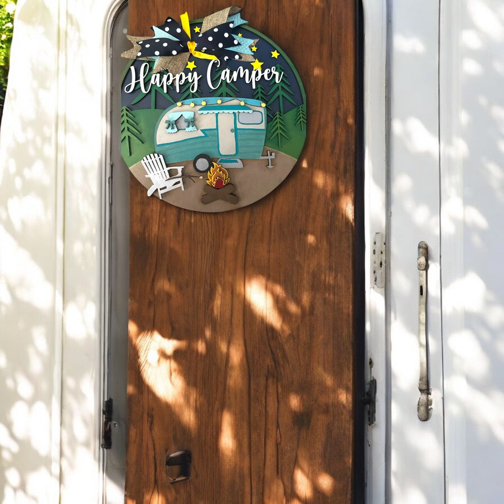 Happy Campers Personalized Welcome Sign Camper Door Hanger Wooden Camping Sign Engraved Camping Sign