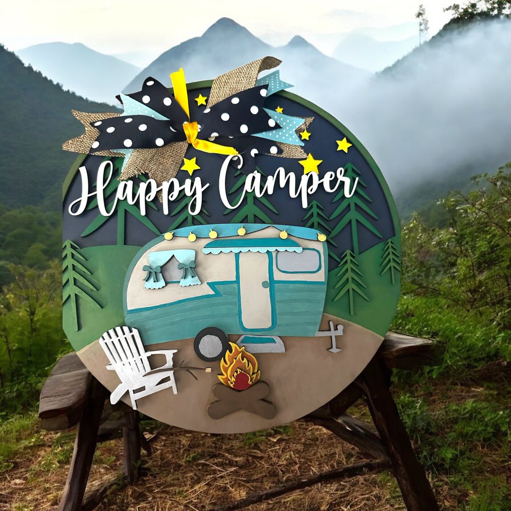 Happy Campers Personalized Welcome Sign Camper Door Hanger Wooden Camping Sign Engraved Camping Sign