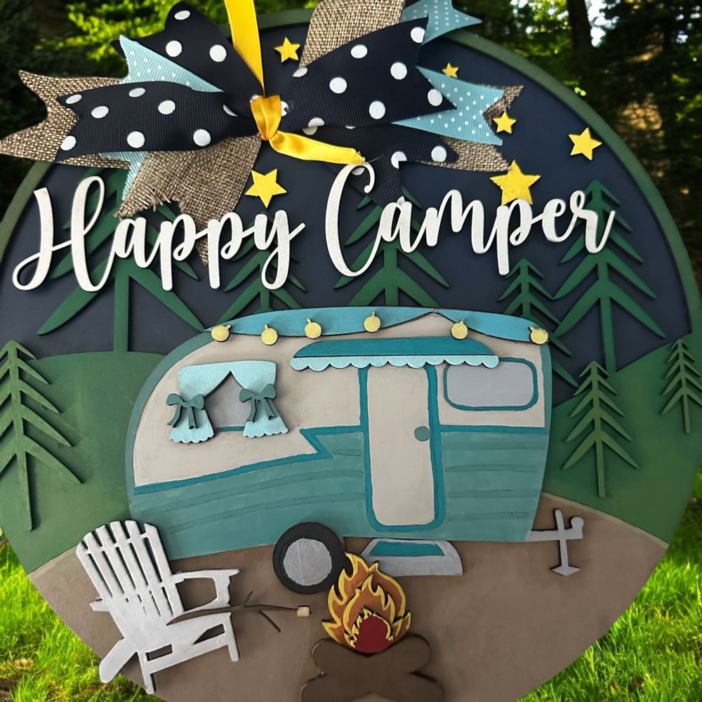 Happy Campers Personalized Welcome Sign Camper Door Hanger Wooden Camping Sign Engraved Camping Sign