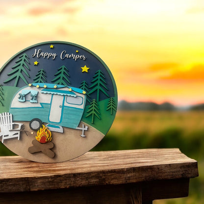Happy Campers Personalized Welcome Sign Camper Door Hanger Wooden Camping Sign Engraved Camping Sign