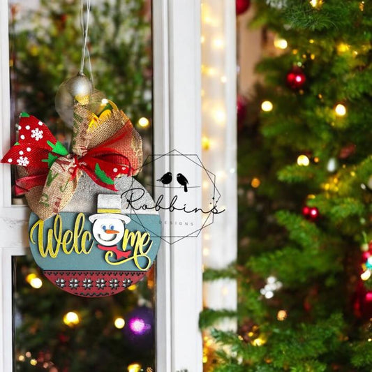 Christmas Welcome Snowman ⛄️ 6” Finished Wood Door  Hanger