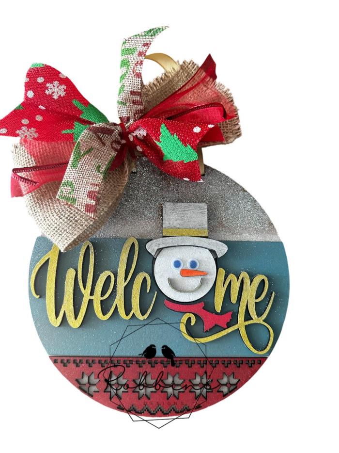 Christmas Welcome Snowman ⛄️ 6” Finished Wood Door  Hanger