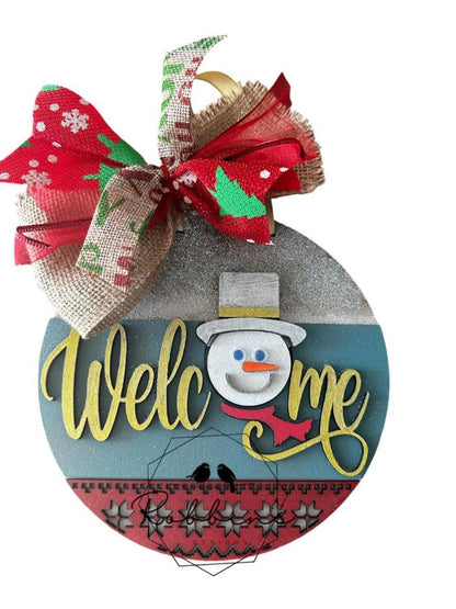 Christmas Welcome Snowman ⛄️ 6” Finished Wood Door  Hanger