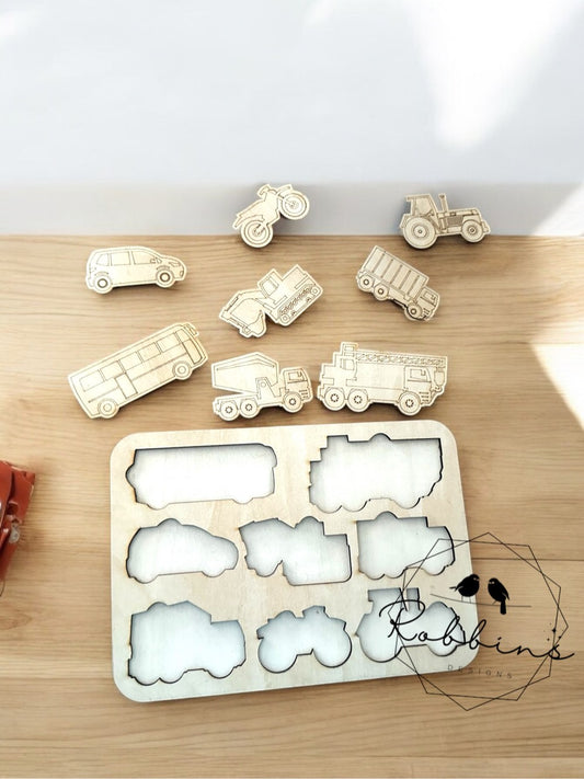 Wood Vehicles Montessori Puzzles