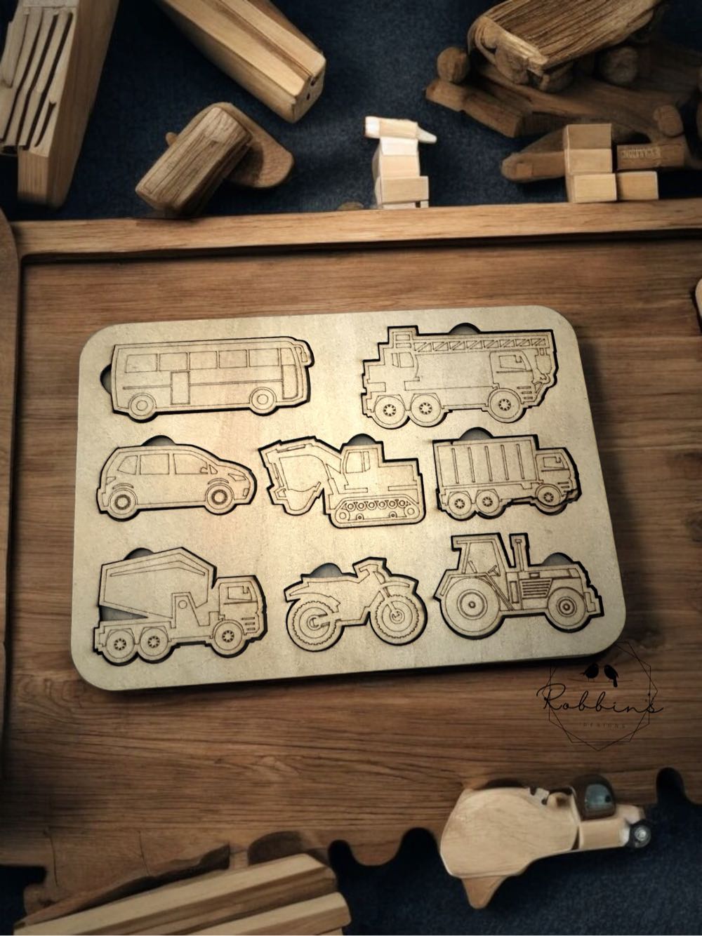 Wood Vehicles Montessori Puzzles